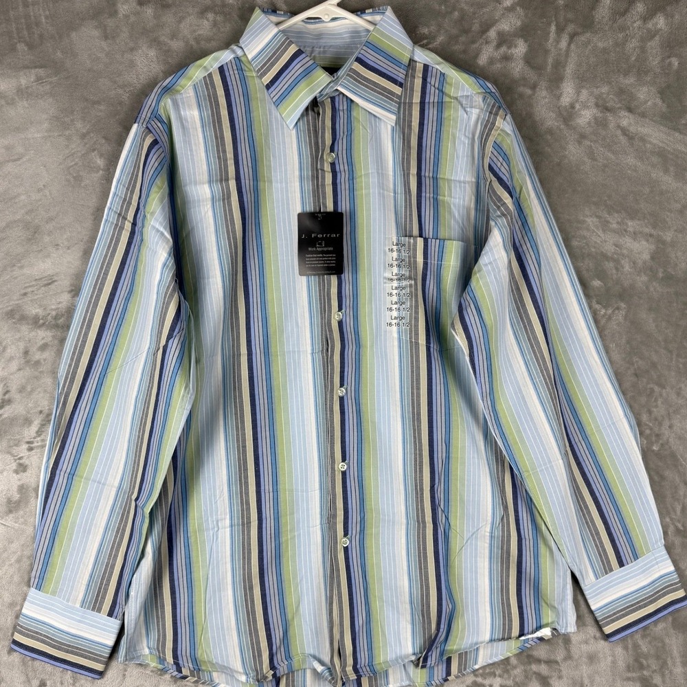 NWT J Ferrar Mens Large Striped Button Down Long Sleeve Dress Shirt Cotton